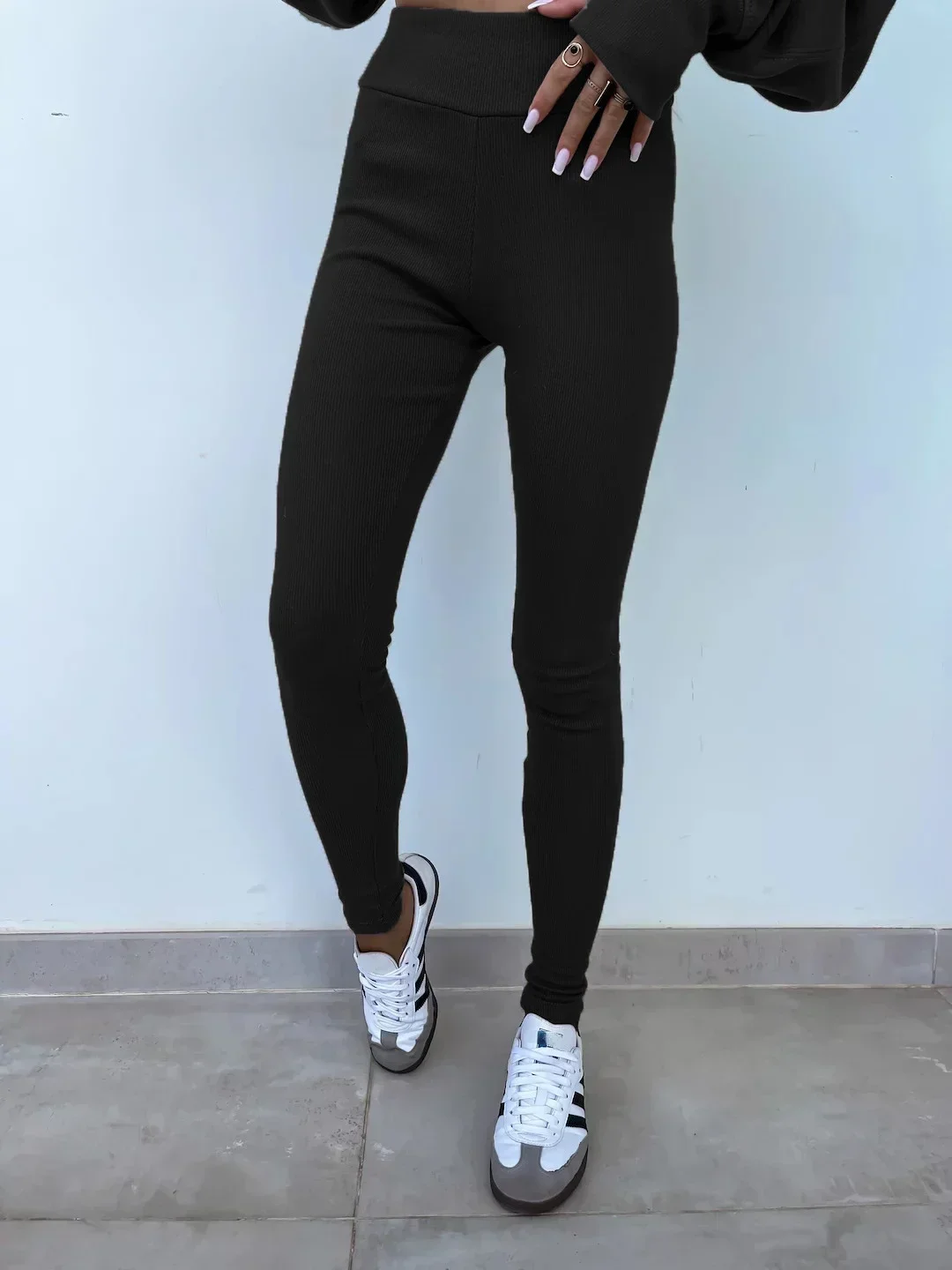 Women's 2-Piece Sports Set Spring Autumn Fashion Loose Long Sleeve O-Neck Sweater Top Slim Fit Leggings Casual Outfit