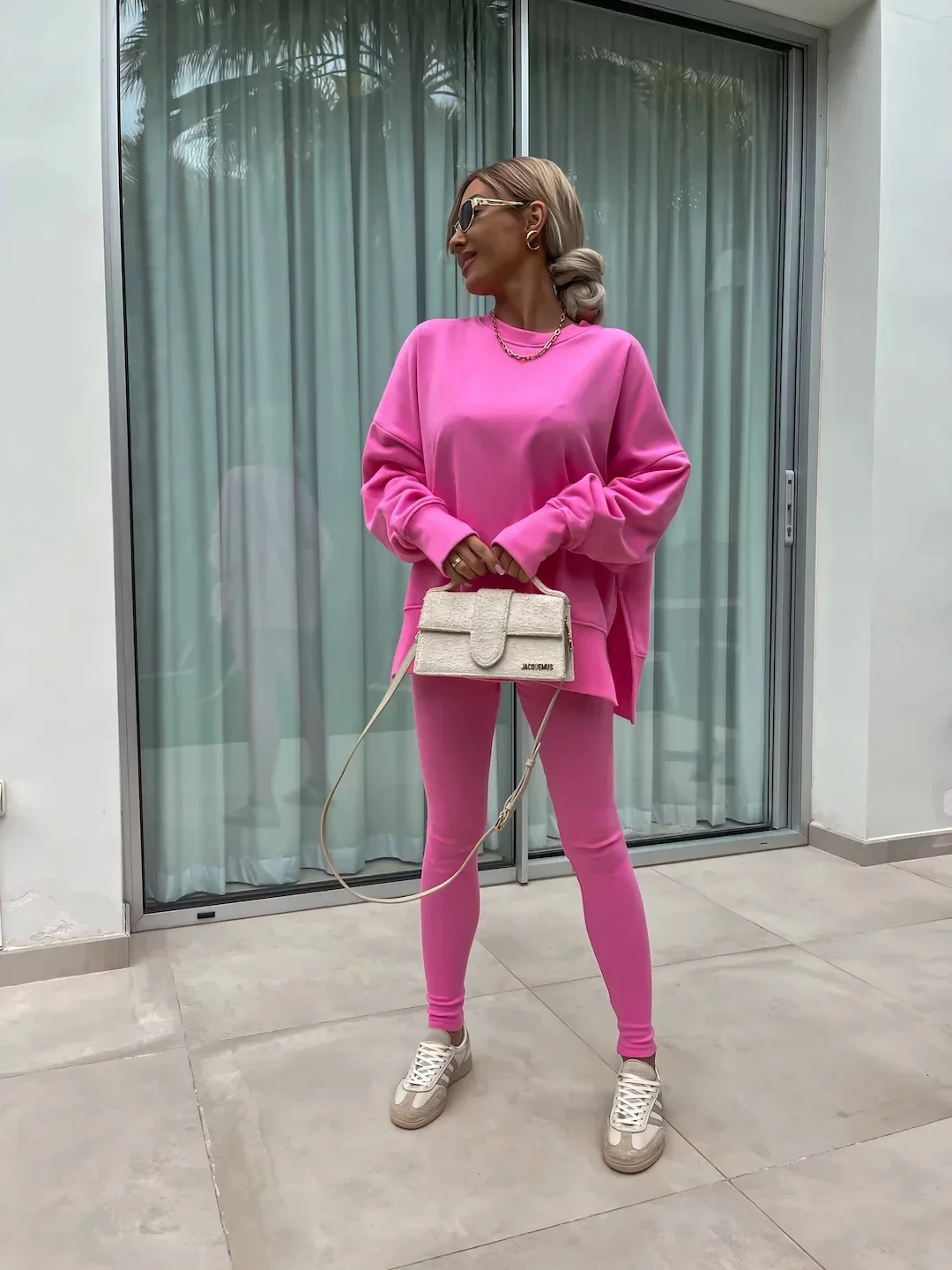 Women's 2-Piece Sports Set Spring Autumn Fashion Loose Long Sleeve O-Neck Sweater Top Slim Fit Leggings Casual Outfit