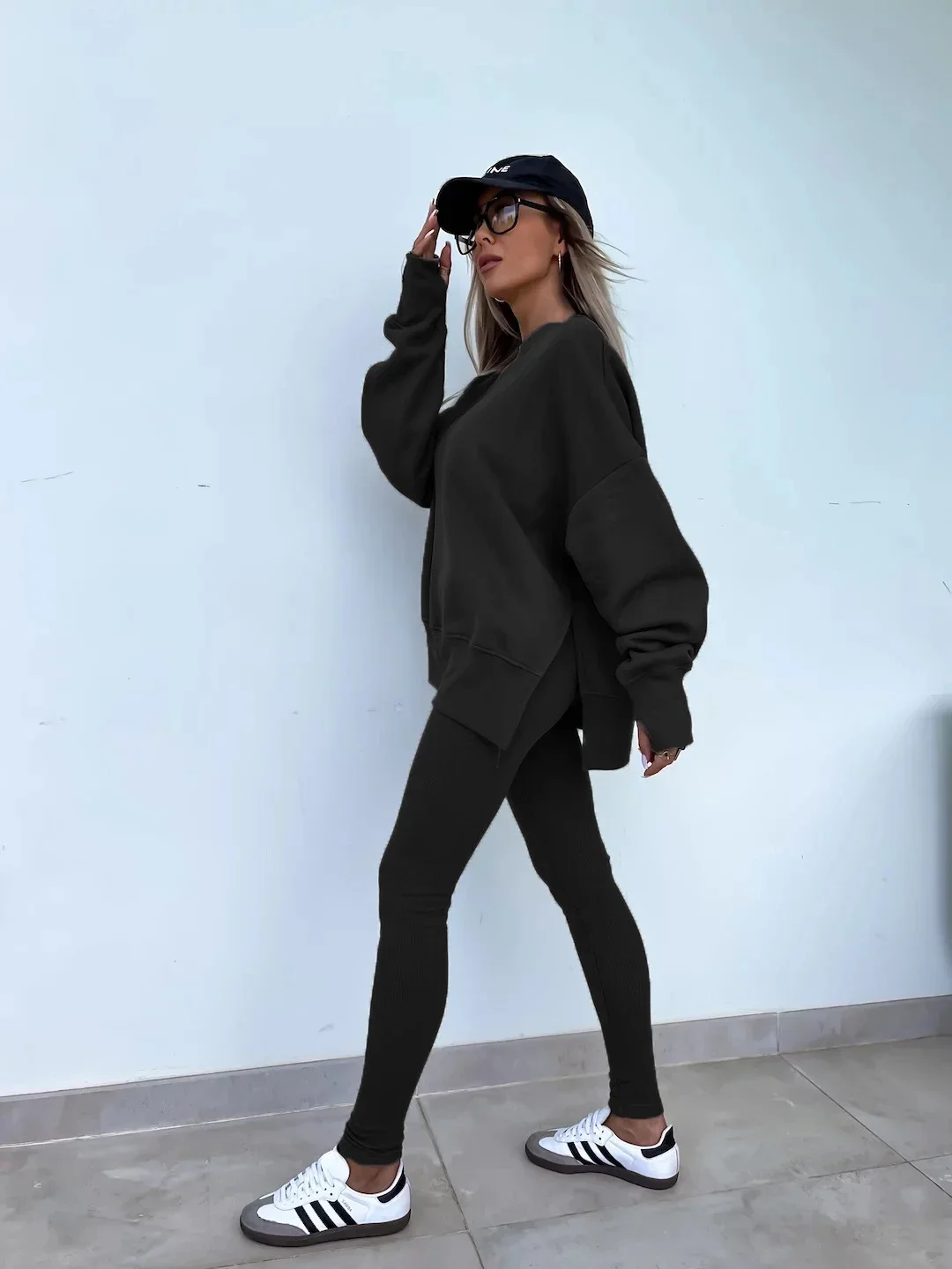 Women's 2-Piece Sports Set Spring Autumn Fashion Loose Long Sleeve O-Neck Sweater Top Slim Fit Leggings Casual Outfit