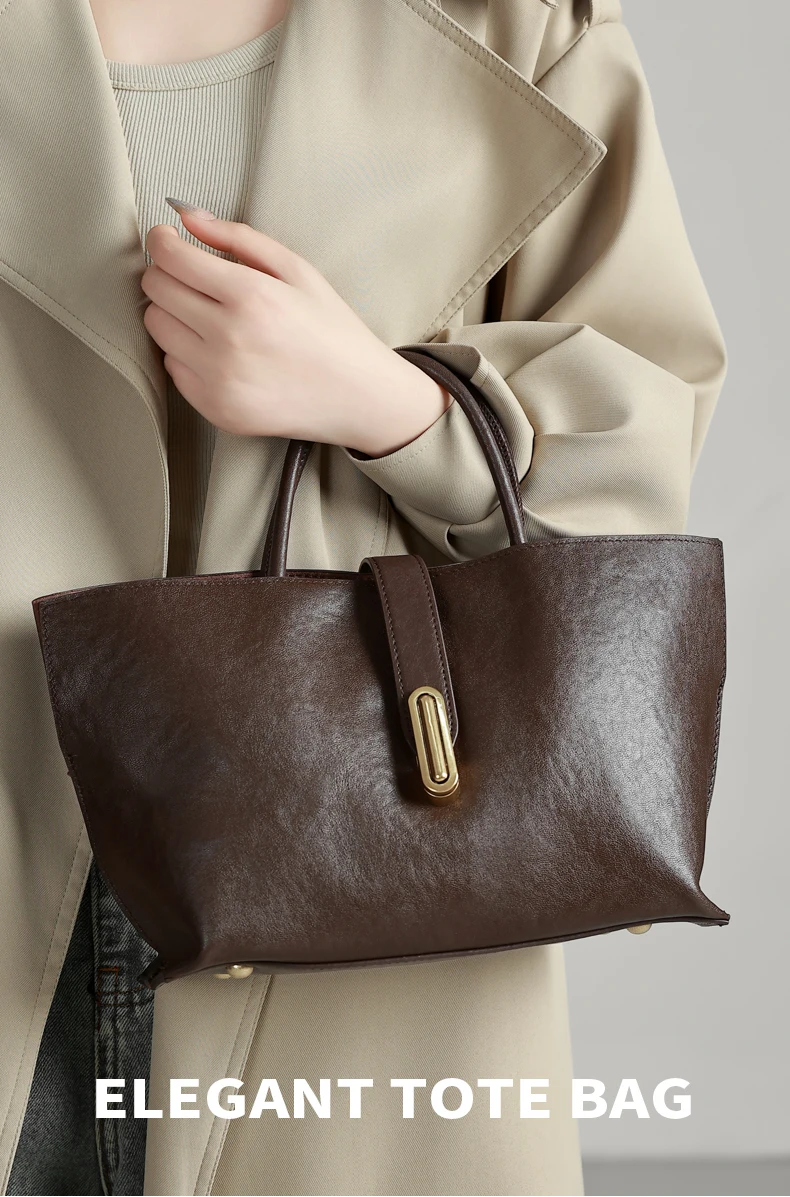Genuine Leather Women's Bags Commuter Tote Large Capacity Luxury Handbag Female Top-grain Cowhide Fashion Crossbody Bag Woman