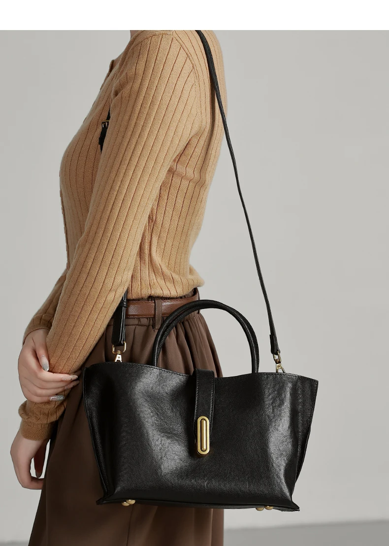 Genuine Leather Women's Bags Commuter Tote Large Capacity Luxury Handbag Female Top-grain Cowhide Fashion Crossbody Bag Woman