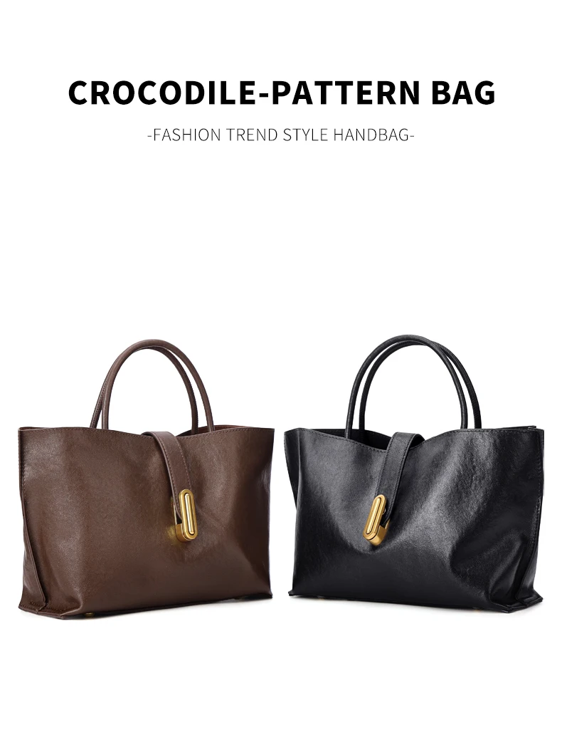 Genuine Leather Women's Bags Commuter Tote Large Capacity Luxury Handbag Female Top-grain Cowhide Fashion Crossbody Bag Woman