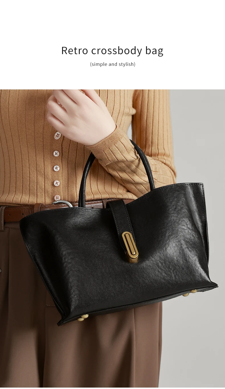 Genuine Leather Women's Bags Commuter Tote Large Capacity Luxury Handbag Female Top-grain Cowhide Fashion Crossbody Bag Woman