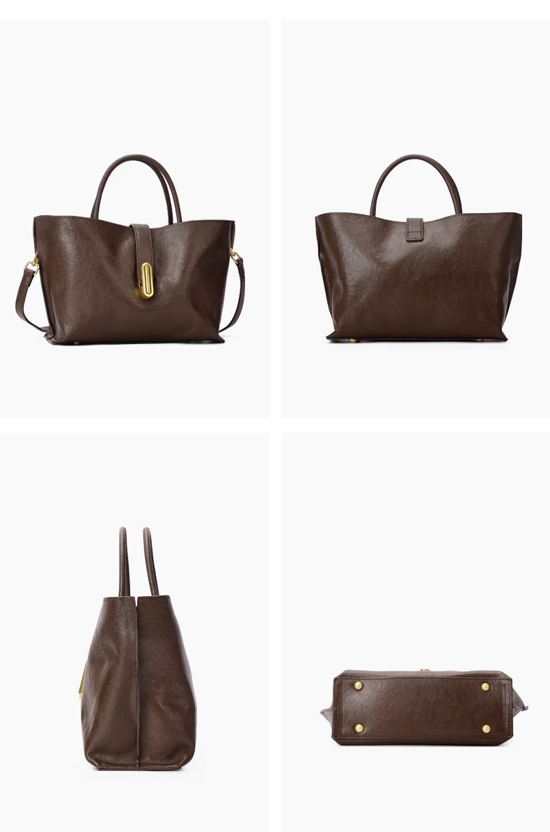 Genuine Leather Women's Bags Commuter Tote Large Capacity Luxury Handbag Female Top-grain Cowhide Fashion Crossbody Bag Woman