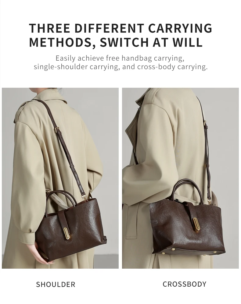 Genuine Leather Women's Bags Commuter Tote Large Capacity Luxury Handbag Female Top-grain Cowhide Fashion Crossbody Bag Woman