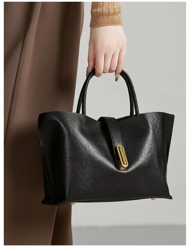 Genuine Leather Women's Bags Commuter Tote Large Capacity Luxury Handbag Female Top-grain Cowhide Fashion Crossbody Bag Woman
