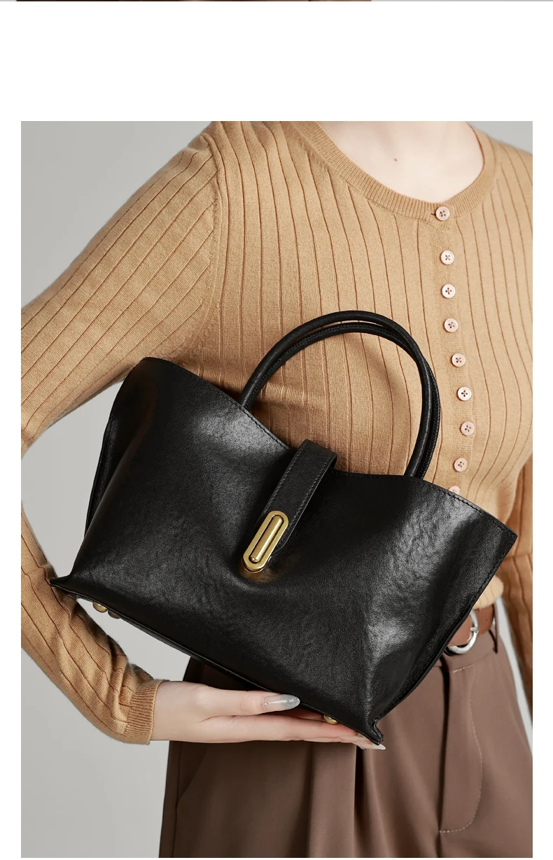 Genuine Leather Women's Bags Commuter Tote Large Capacity Luxury Handbag Female Top-grain Cowhide Fashion Crossbody Bag Woman