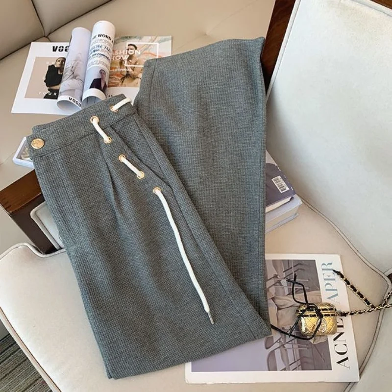 Fashion 2 Piece Sets Women Clothing Sweet Beading Bow Hoodie Tops High Waist Straight Wide Leg Pants Outfits Casual Korean Suit