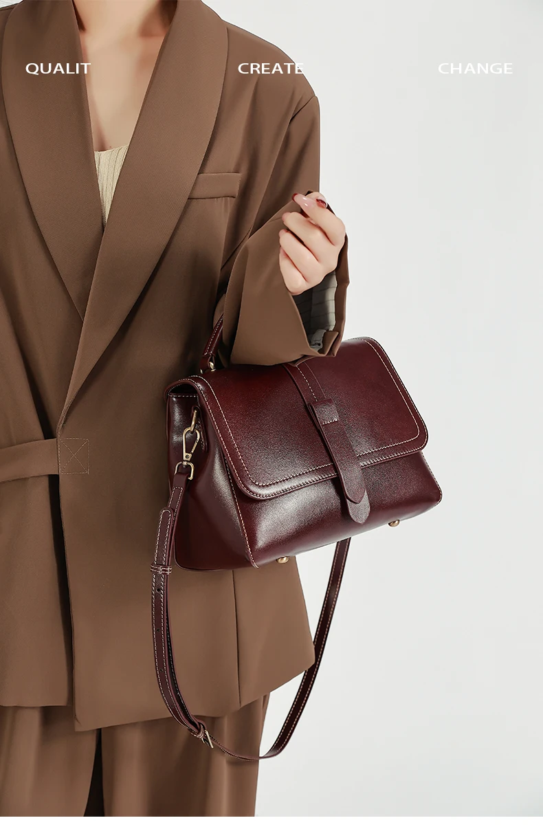 Genuine Leather Handbags Women Mini Square Flap Cross Body Bags Ladies Luxury Designer First Layer Cowhide Purses Shoulder Bag