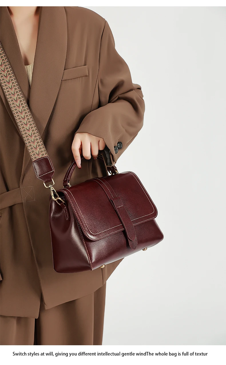 Genuine Leather Handbags Women Mini Square Flap Cross Body Bags Ladies Luxury Designer First Layer Cowhide Purses Shoulder Bag