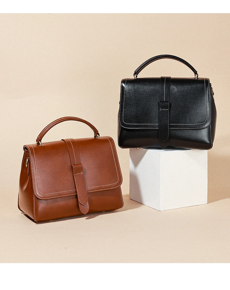 Genuine Leather Handbags Women Mini Square Flap Cross Body Bags Ladies Luxury Designer First Layer Cowhide Purses Shoulder Bag