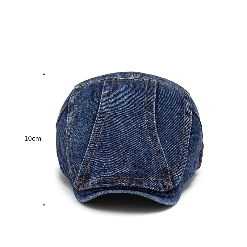 Four Seasons Retro Beret for Men and Women British Fashion Eight-Character Stitching Washed Denim Peaked Cap Forward Hat Trendy