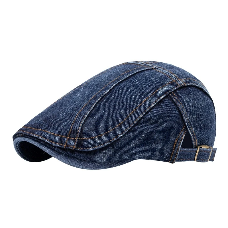 Four Seasons Retro Beret for Men and Women British Fashion Eight-Character Stitching Washed Denim Peaked Cap Forward Hat Trendy