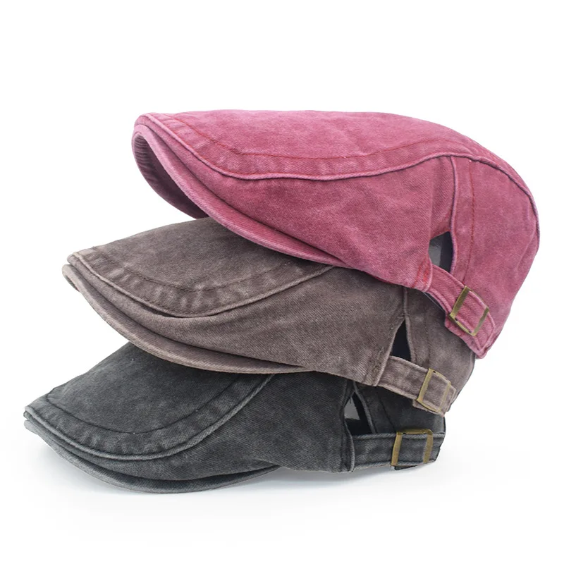 Four Seasons Retro Beret for Men and Women British Fashion Eight-Character Stitching Washed Denim Peaked Cap Forward Hat Trendy