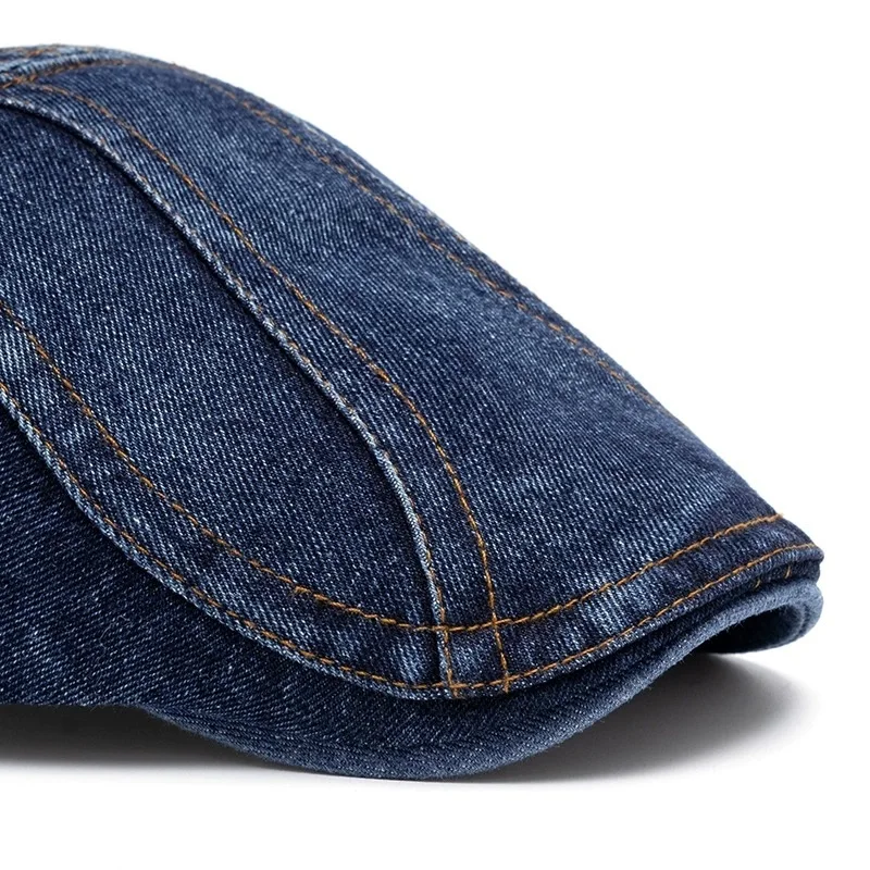 Four Seasons Retro Beret for Men and Women British Fashion Eight-Character Stitching Washed Denim Peaked Cap Forward Hat Trendy