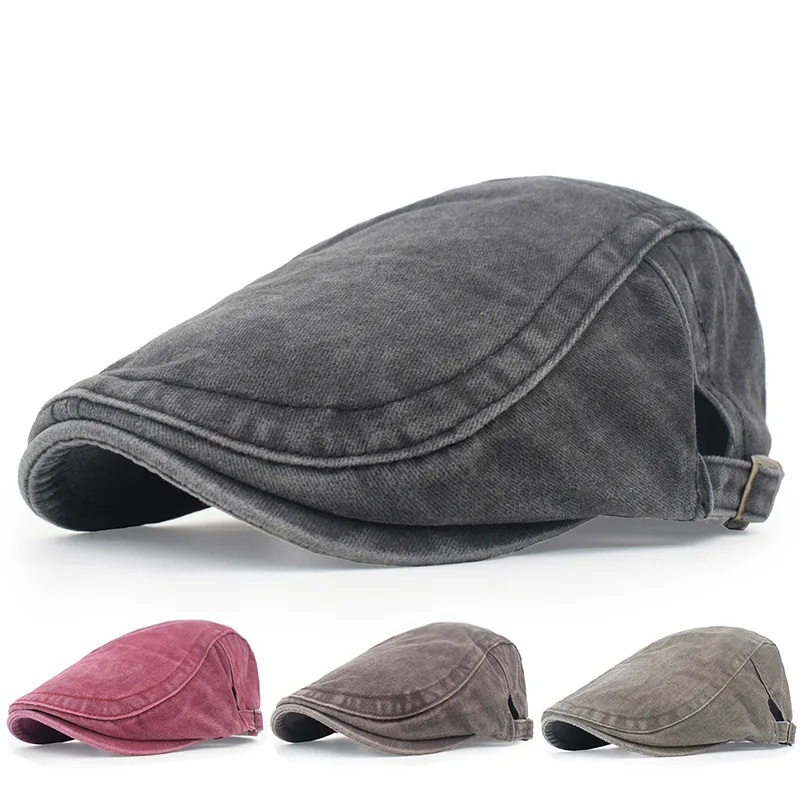 Four Seasons Retro Beret for Men and Women British Fashion Eight-Character Stitching Washed Denim Peaked Cap Forward Hat Trendy