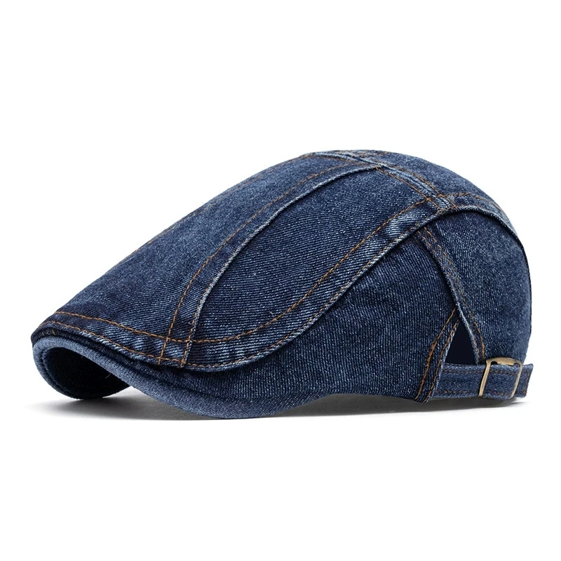Four Seasons Retro Beret for Men and Women British Fashion Eight-Character Stitching Washed Denim Peaked Cap Forward Hat Trendy