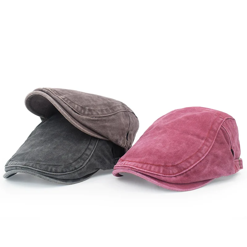 Four Seasons Retro Beret for Men and Women British Fashion Eight-Character Stitching Washed Denim Peaked Cap Forward Hat Trendy