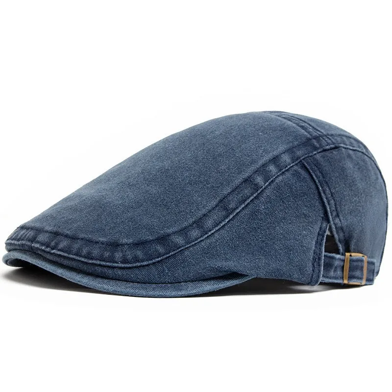 Four Seasons Retro Beret for Men and Women British Fashion Eight-Character Stitching Washed Denim Peaked Cap Forward Hat Trendy