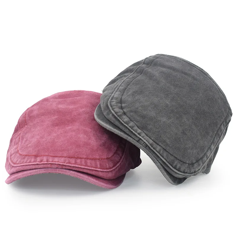 Four Seasons Retro Beret for Men and Women British Fashion Eight-Character Stitching Washed Denim Peaked Cap Forward Hat Trendy