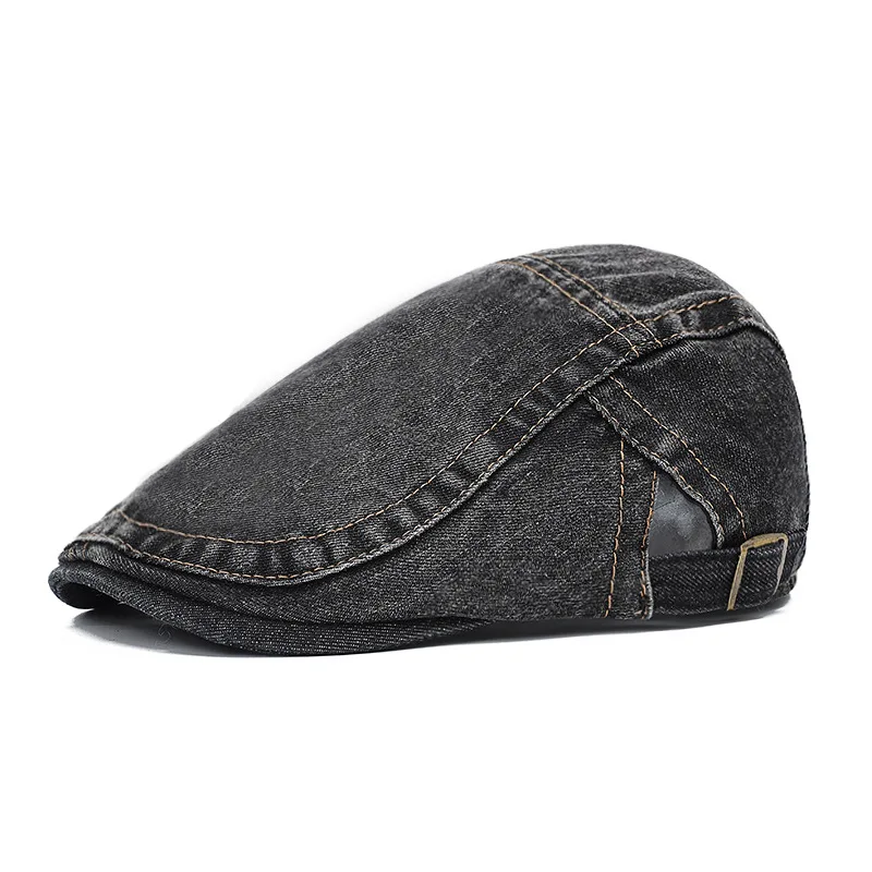 Four Seasons Retro Beret for Men and Women British Fashion Eight-Character Stitching Washed Denim Peaked Cap Forward Hat Trendy