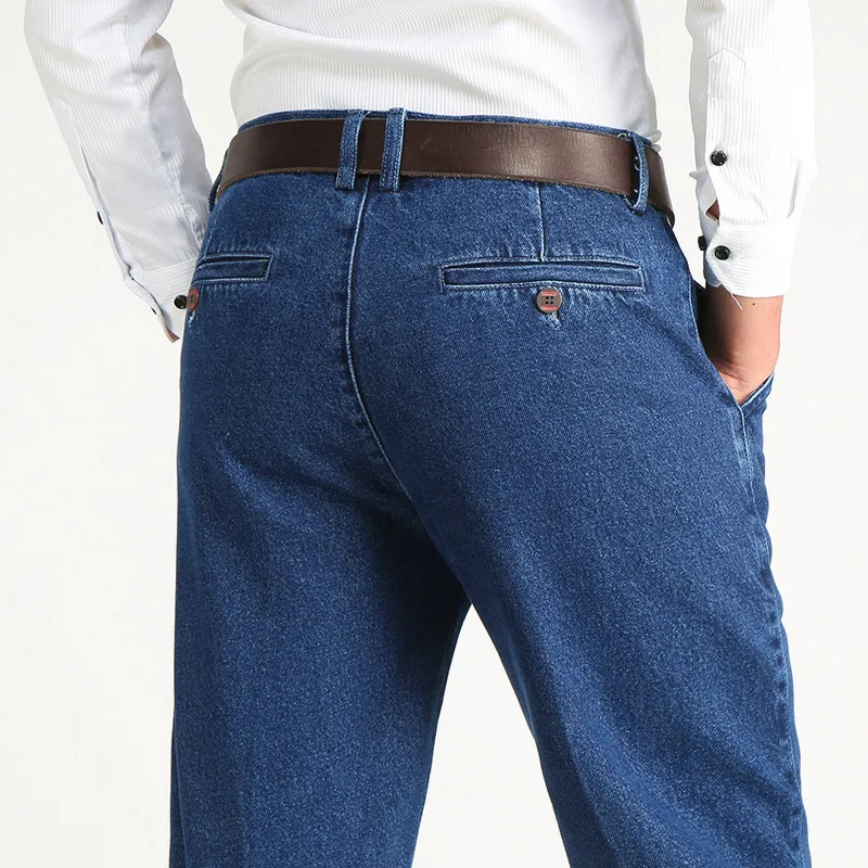 2021 Thick Cotton Fabric Relaxed Fit Brand Jeans Men Casual Classic Straight Loose Jeans Male Denim Pants Trousers Size 28-40