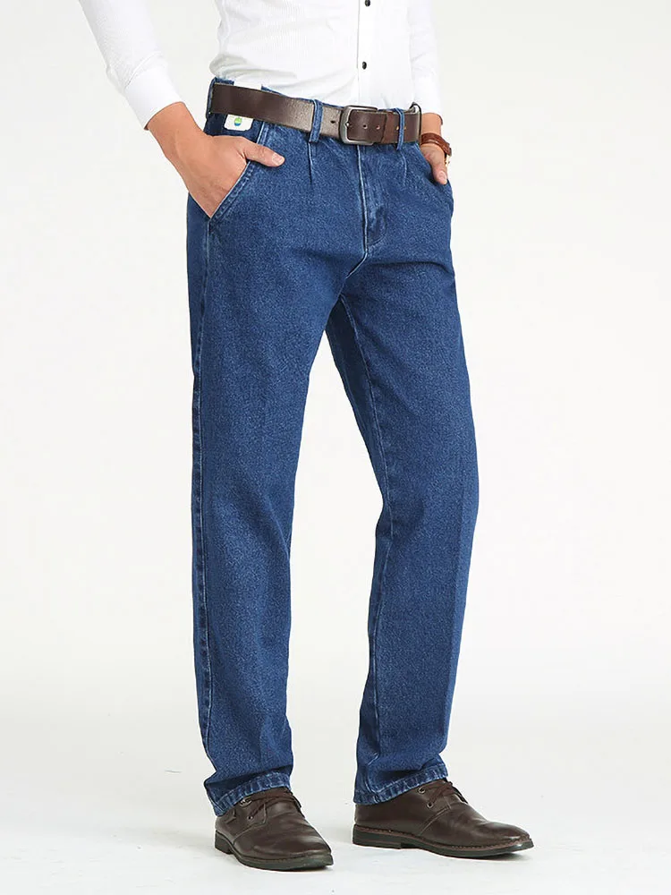 2021 Thick Cotton Fabric Relaxed Fit Brand Jeans Men Casual Classic Straight Loose Jeans Male Denim Pants Trousers Size 28-40