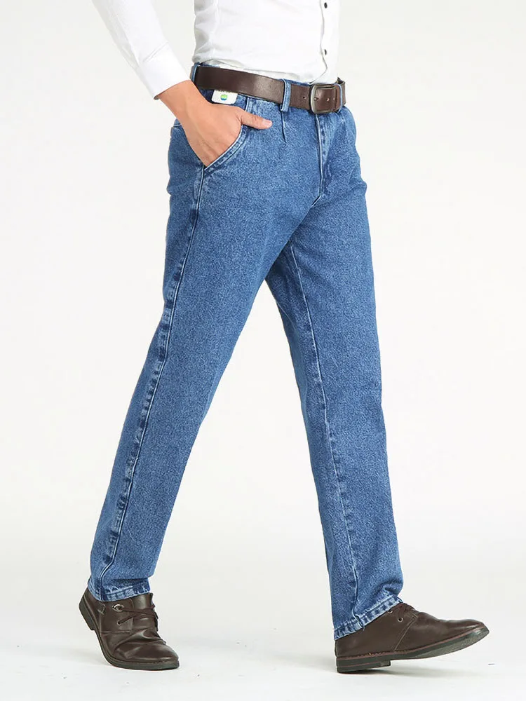 2021 Thick Cotton Fabric Relaxed Fit Brand Jeans Men Casual Classic Straight Loose Jeans Male Denim Pants Trousers Size 28-40
