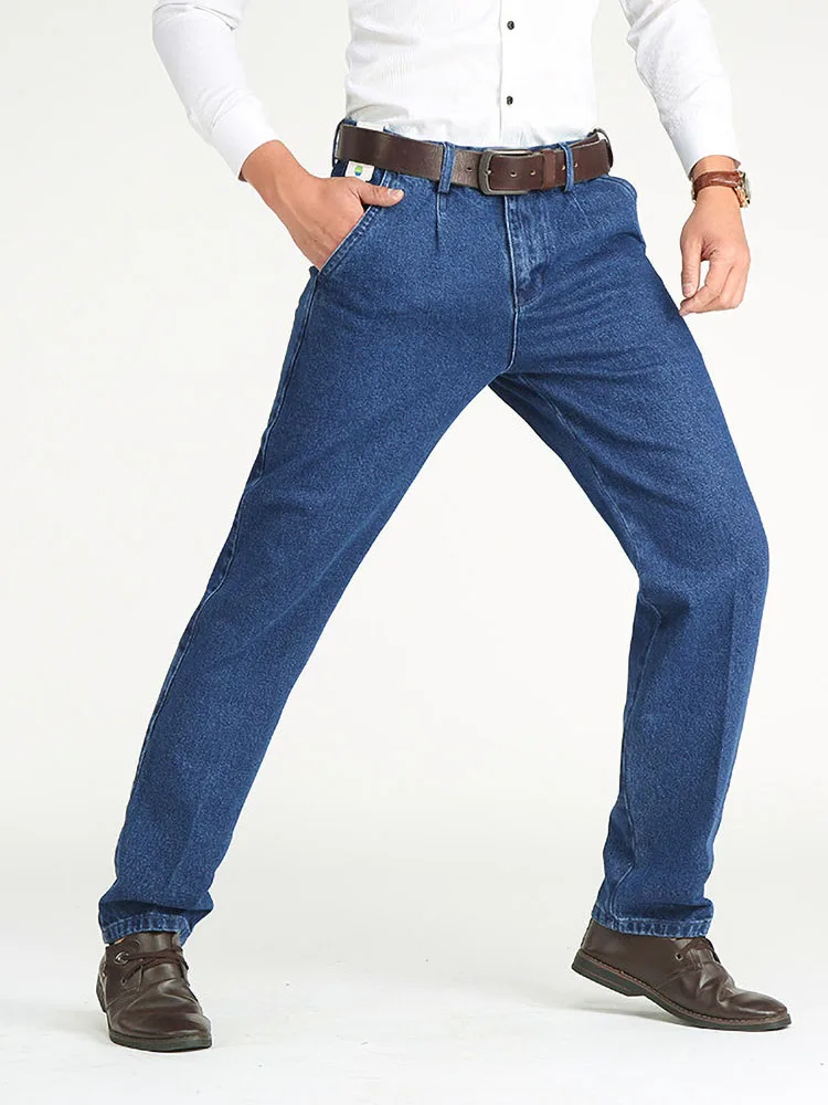 2021 Thick Cotton Fabric Relaxed Fit Brand Jeans Men Casual Classic Straight Loose Jeans Male Denim Pants Trousers Size 28-40