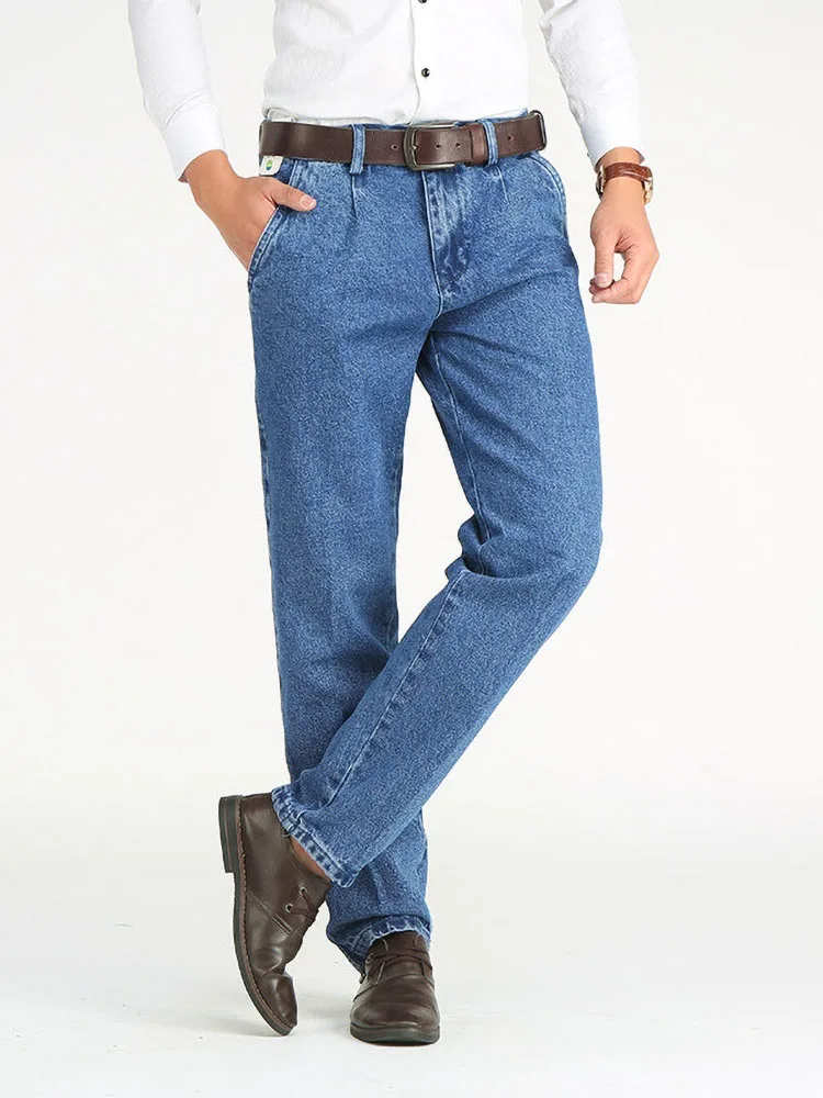 2021 Thick Cotton Fabric Relaxed Fit Brand Jeans Men Casual Classic Straight Loose Jeans Male Denim Pants Trousers Size 28-40
