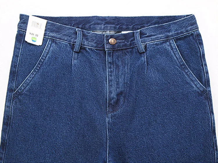 2021 Thick Cotton Fabric Relaxed Fit Brand Jeans Men Casual Classic Straight Loose Jeans Male Denim Pants Trousers Size 28-40