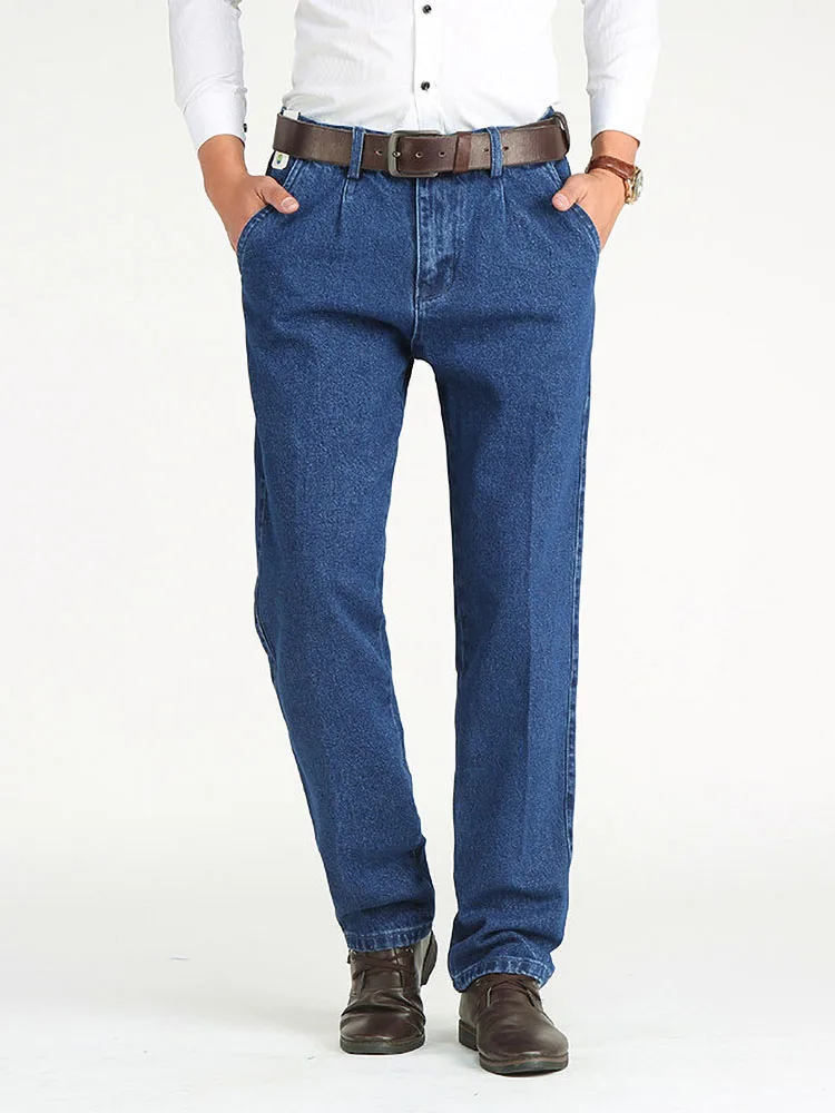 2021 Thick Cotton Fabric Relaxed Fit Brand Jeans Men Casual Classic Straight Loose Jeans Male Denim Pants Trousers Size 28-40