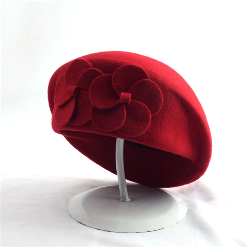 Fashion Women Flowers Cashmere Berets Female Bonnet Caps Winter Women's Hats High Quality Wool Beret Lady Painter Hats Lady