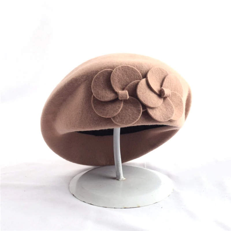 Fashion Women Flowers Cashmere Berets Female Bonnet Caps Winter Women's Hats High Quality Wool Beret Lady Painter Hats Lady