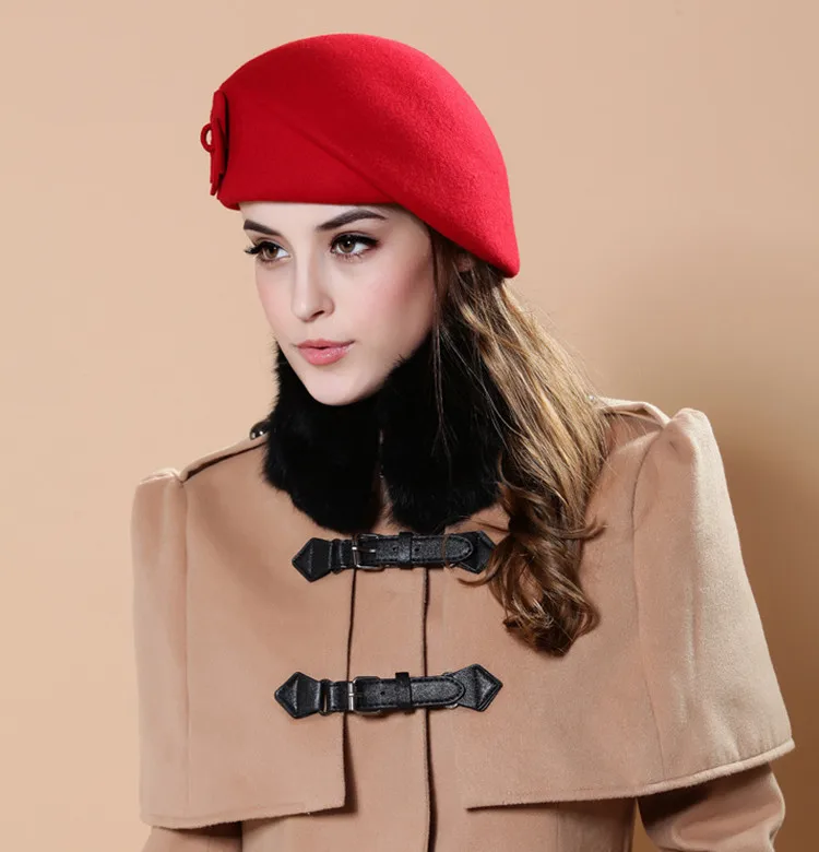 Fashion Women Flowers Cashmere Berets Female Bonnet Caps Winter Women's Hats High Quality Wool Beret Lady Painter Hats Lady