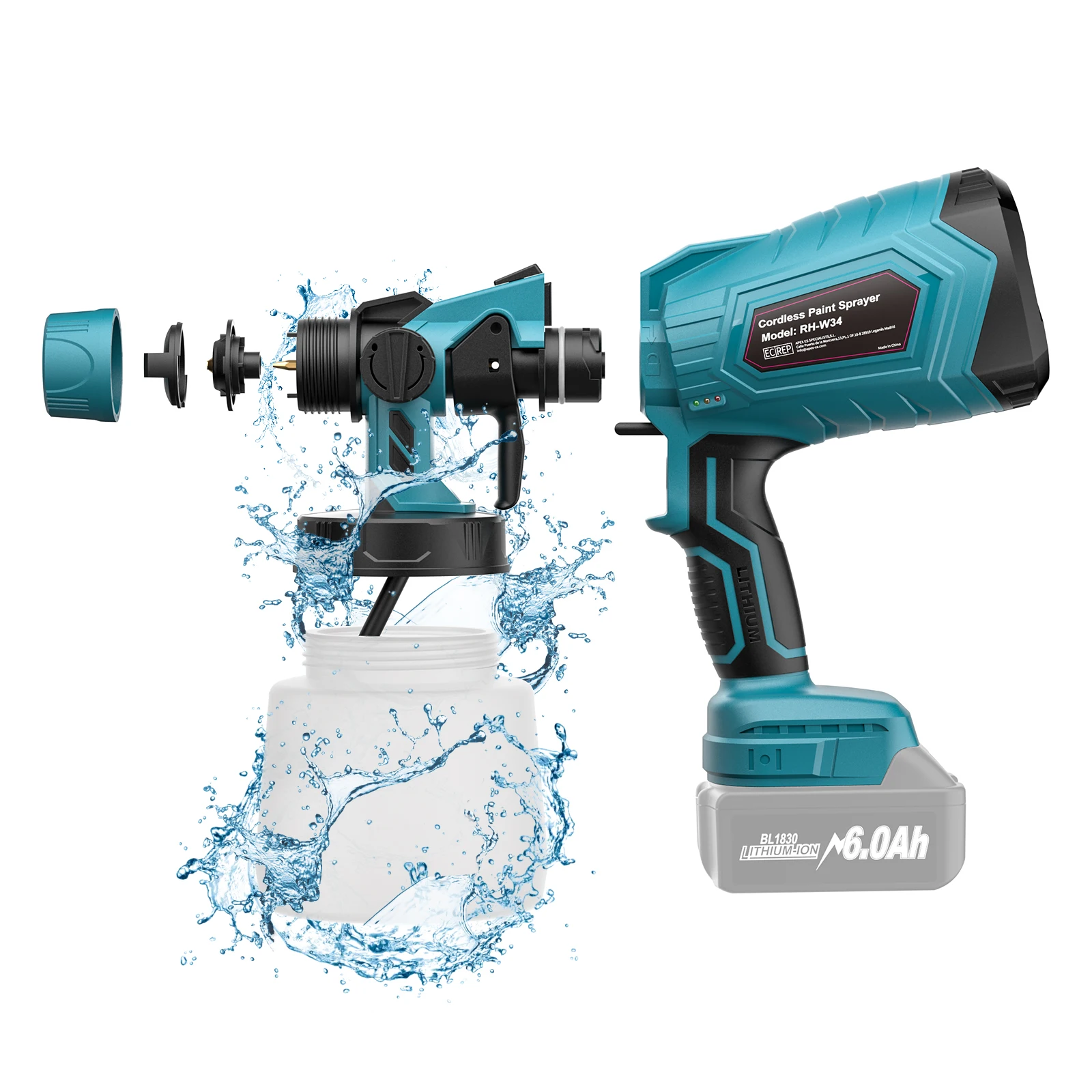 1000ML Cordless Electric Spray Gun For Makita 18V BL1830 Battery HVLP Paint Sprayer For Furniture Cabinets Walls Fence Door