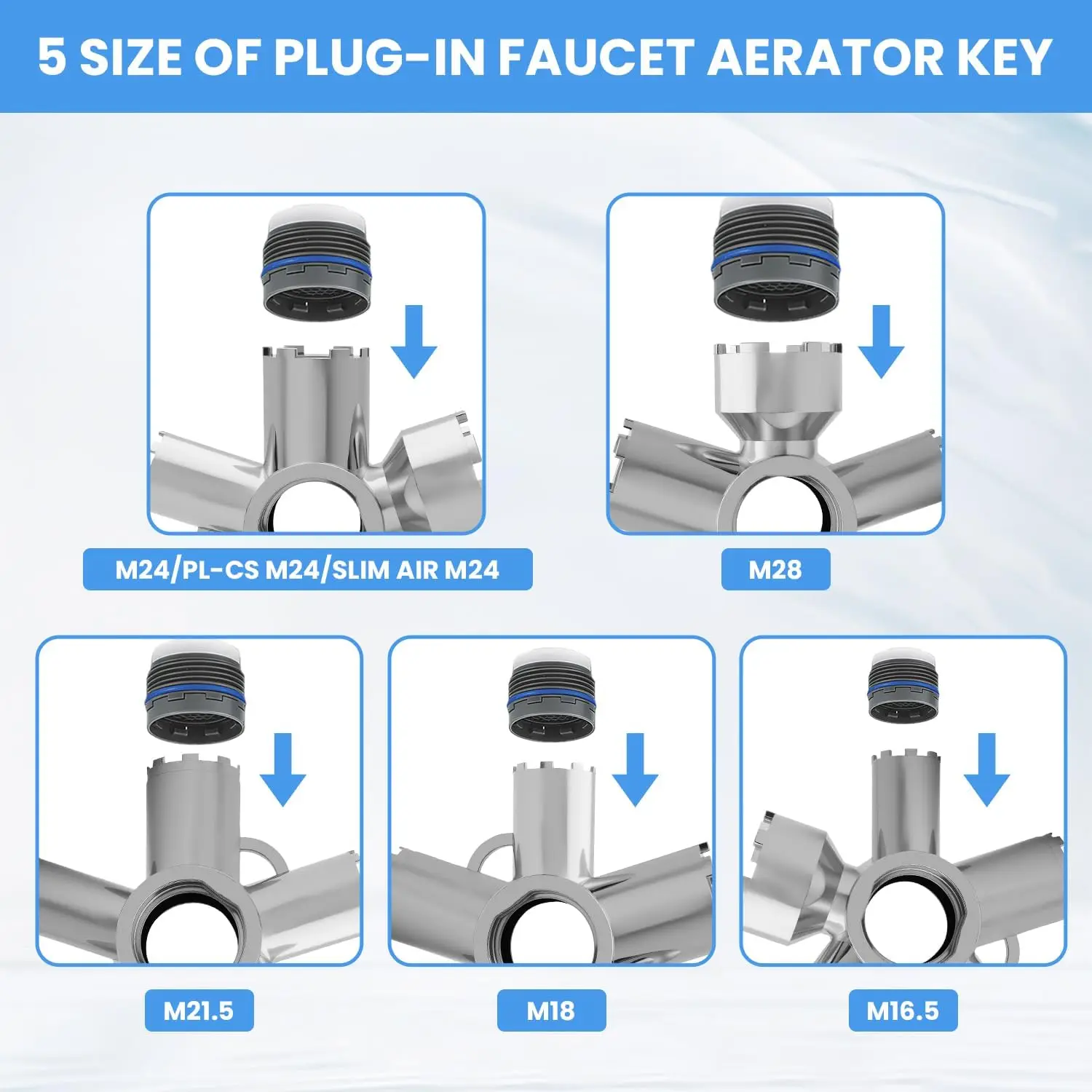 10-in-1 Metal Faucet Aerator Key Removal Tool for M16.5-M28, Heavy Duty Cache Aerator Wrench for Sink Tap