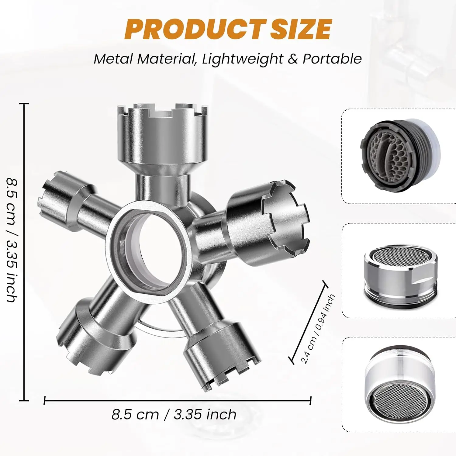 10-in-1 Metal Faucet Aerator Key Removal Tool for M16.5-M28, Heavy Duty Cache Aerator Wrench for Sink Tap