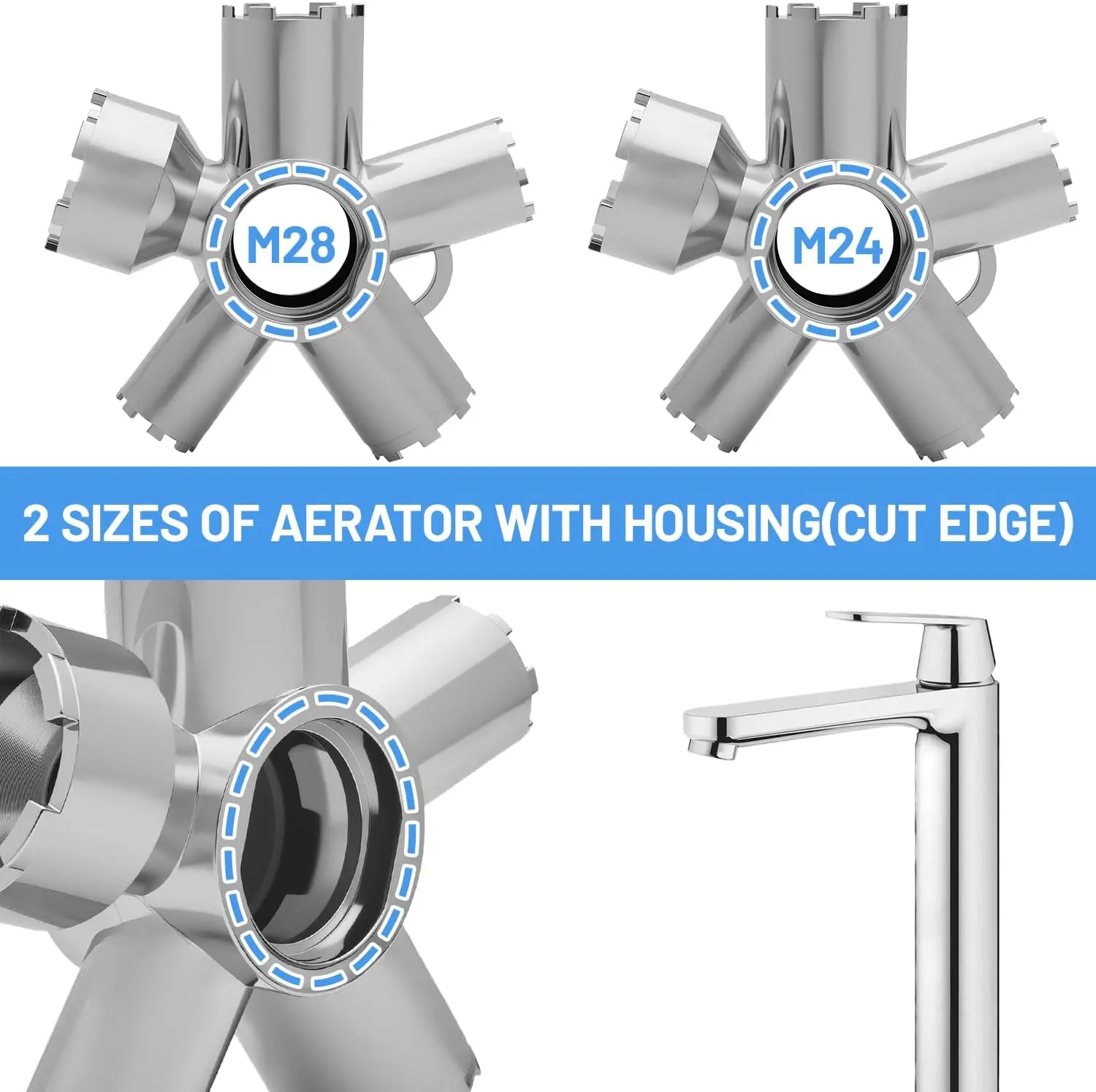 10-in-1 Metal Faucet Aerator Key Removal Tool for M16.5-M28, Heavy Duty Cache Aerator Wrench for Sink Tap