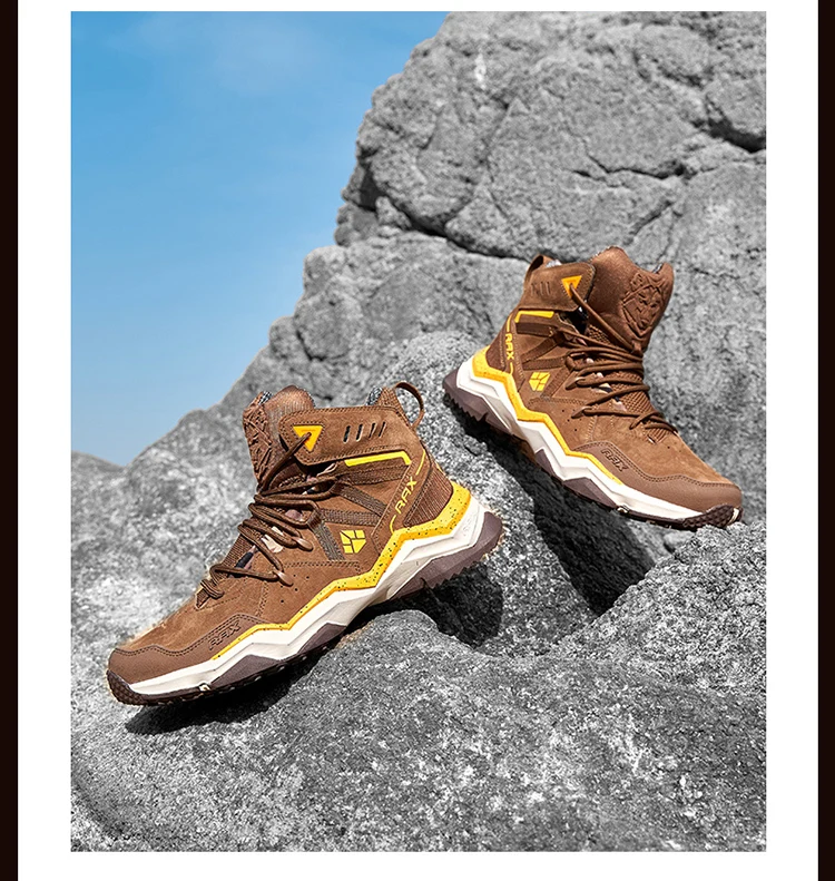 RAX Men Hiking Shoes Mid-top Waterproof Outdoor Sneaker Men Leather Trekking Boots Trail Camping Climbing Hunting Sneakers Women