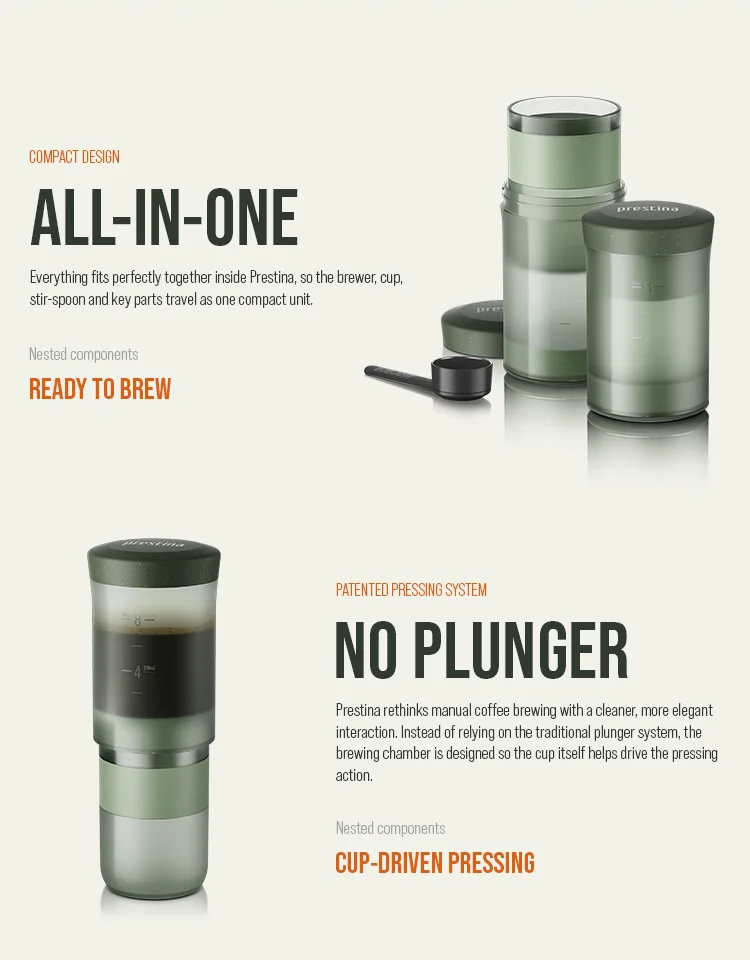 WACACO Prestina, All-in-1 Portable French Press Coffee Maker, Foldable Manual Brewer for Camping, Hiking & Travel, Easy Clean