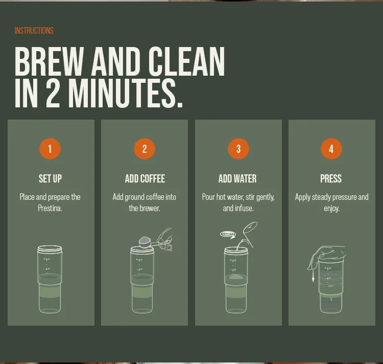 WACACO Prestina, All-in-1 Portable French Press Coffee Maker, Foldable Manual Brewer for Camping, Hiking & Travel, Easy Clean