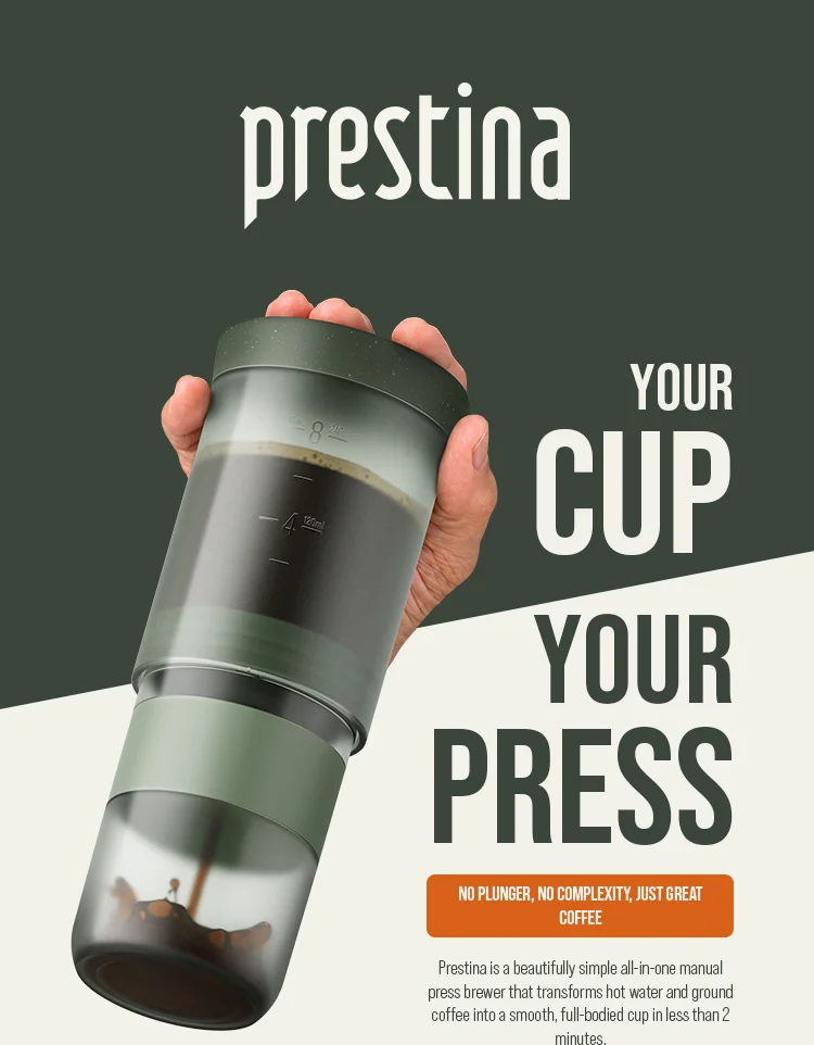 WACACO Prestina, All-in-1 Portable French Press Coffee Maker, Foldable Manual Brewer for Camping, Hiking & Travel, Easy Clean