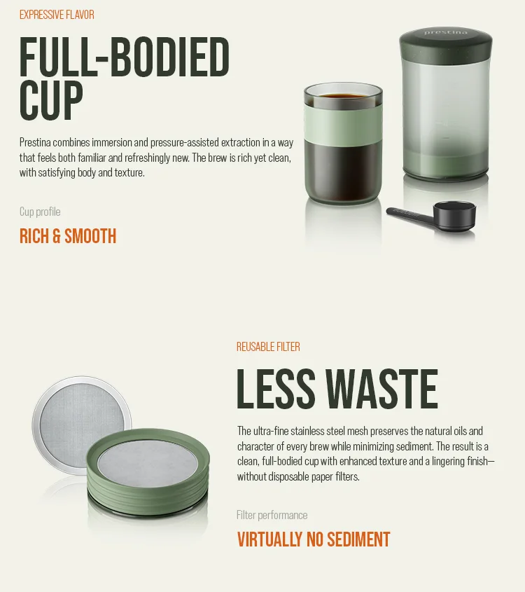 WACACO Prestina, All-in-1 Portable French Press Coffee Maker, Foldable Manual Brewer for Camping, Hiking & Travel, Easy Clean