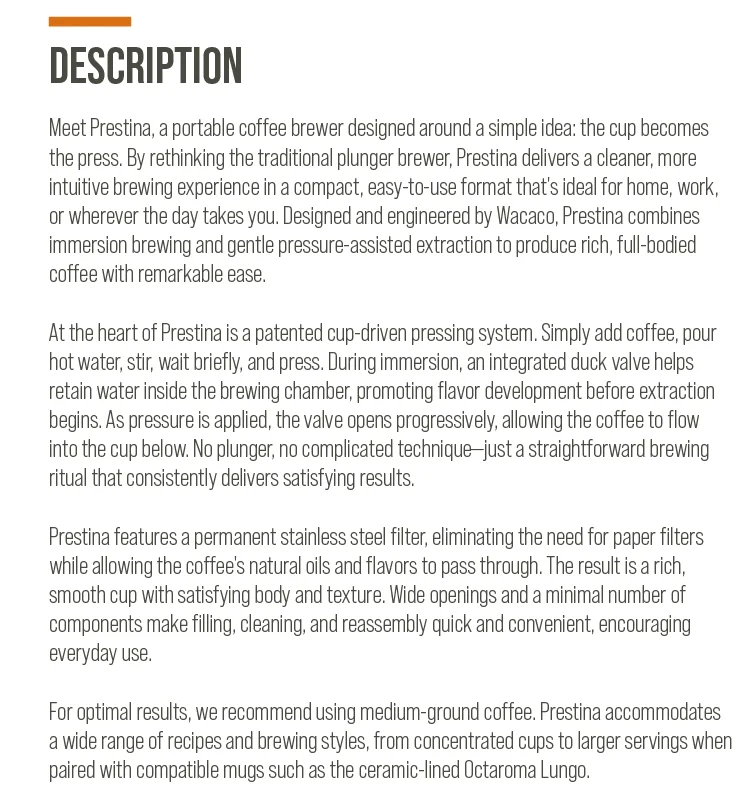WACACO Prestina, All-in-1 Portable French Press Coffee Maker, Foldable Manual Brewer for Camping, Hiking & Travel, Easy Clean