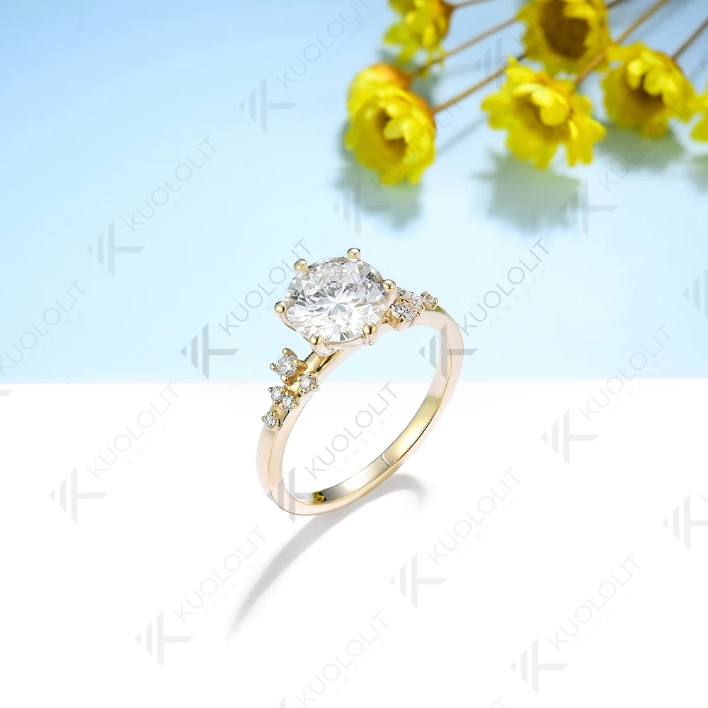Kuololit 1.2ct Round Moissanite Rings for Women Solid 14K 10K Sliver Yellow Gold for Anniversary Wedding Engagement Christmas