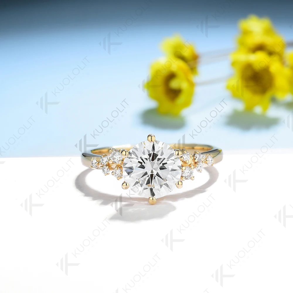 Kuololit 1.2ct Round Moissanite Rings for Women Solid 14K 10K Sliver Yellow Gold for Anniversary Wedding Engagement Christmas