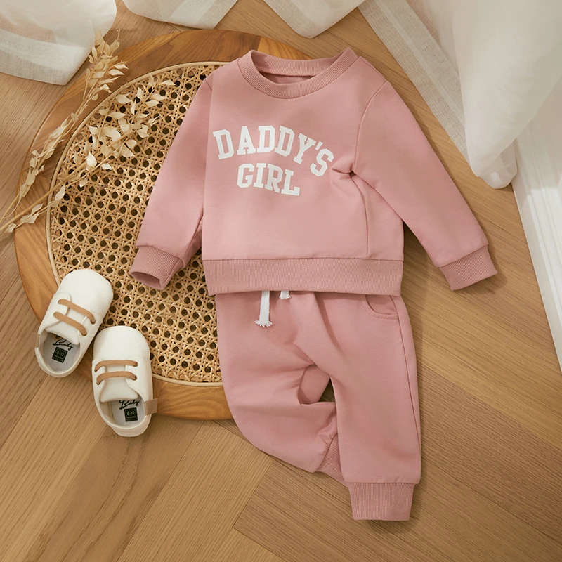 Winter Fall Casual New Baby Girls Outfits Clothes Fashion Letters Print Long Sleeve Sweatshirt Tops Elastic Waist Pants Outfits