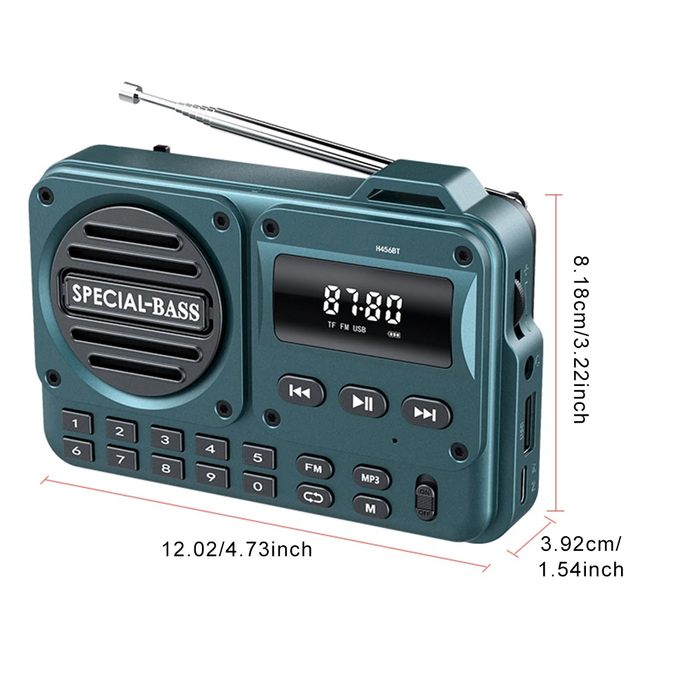 Portable Digital FM Radio Rechargeable Digital Radio Recorder with LED Display BT 5.4 Radio Speaker for Home Travel