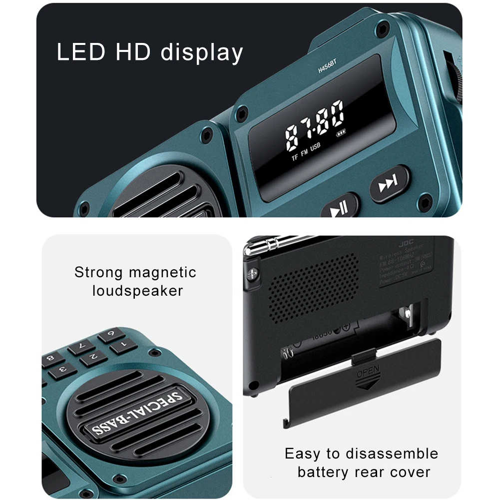 Portable Digital FM Radio Rechargeable Digital Radio Recorder with LED Display BT 5.4 Radio Speaker for Home Travel